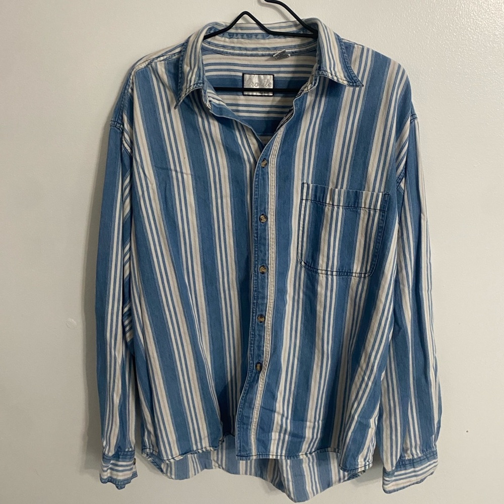 Profile Blue and White Casual Button Down